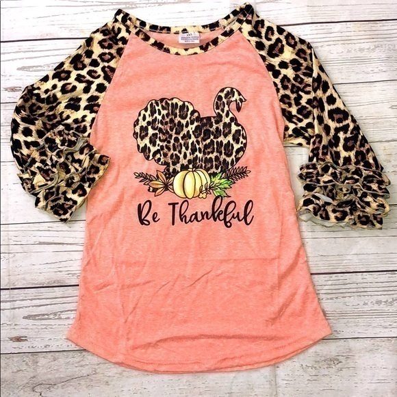 Girls 7/8 Cheetah Ruffle Blessed Top - Picture 1 of 1